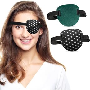 RIKEYO 3D Adjustable Eyepatch for Right or Left Eye, Adults and Kids One Eye Cover for Lazy Eye,Pirate Costume, 2 Pcs (Black)