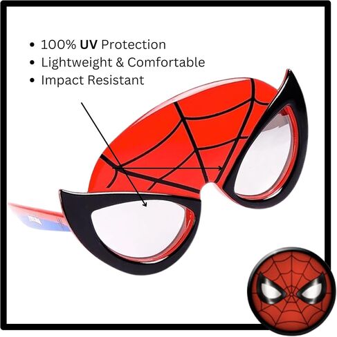 Sun-Staches Marvel Spider-Man Official Lil Characters Child Sunglasses Costume Accessory UV 400 Lenses, Red Web Mask, One Size Fits Most Kids in Saudi Arabia