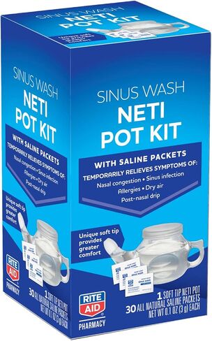 Rite Aid Sinus Wash Refill, Individually Wrapped Saline Packets - 100 Count | Nasal Relief | Allergy Relief Saline Solution for Neti Pots | Nasal Rinse | Sinus Relief Rinse Kit in Kuwait