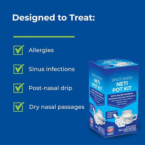 Rite Aid Sinus Wash Refill, Individually Wrapped Saline Packets - 100 Count | Nasal Relief | Allergy Relief Saline Solution for Neti Pots | Nasal Rinse | Sinus Relief Rinse Kit in Kuwait