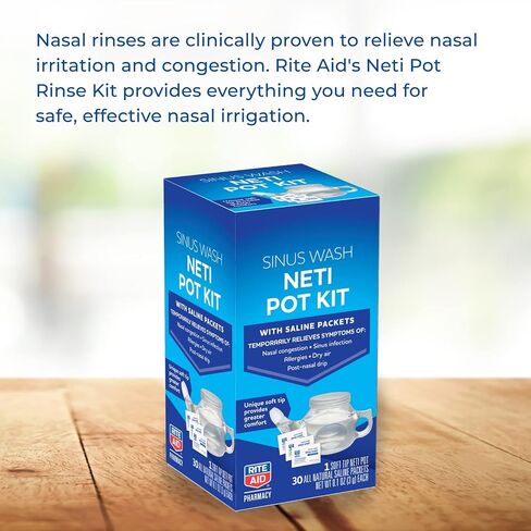 Rite Aid Sinus Wash Refill, Individually Wrapped Saline Packets - 100 Count | Nasal Relief | Allergy Relief Saline Solution for Neti Pots | Nasal Rinse | Sinus Relief Rinse Kit in Kuwait