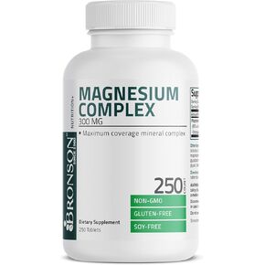 Triple Magnesium Complex Maximum Coverage 300 Mg Magnesium Oxide Magnesium Citrate Magnesium Carbonate, Non-GMO Formula, 250 Tablets