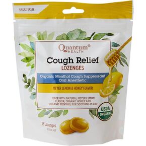 Quantum Health Organic Cough Relief Lozenges, Meyer Lemon & Honey, Natural Menthol Cough Suppressant, Bagged, 18 Ct, Light Yellow