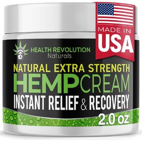 Health Revolution Extra Strength Hemp Cream, Natural Hemp Oil Extract Cream for Discomfort in Knees, Joint, Back and Elbow with Arnica, MSM, Emu, Turmeric