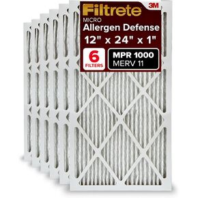 Filtrete 23.5x23.5x1 Air Filter MPR 1000 MERV 11, Allergen Defense, 6-Pack (exact dimensions 23.188x23.188x0.81)
