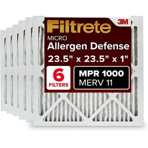 مرشح هواء Filtrete 23.5x23.5x1 MPR 1000 MERV 11، دفاع عن الحساسية، 6 عبوات (الأبعاد الدقيقة 23.188x23.188x0.81)
