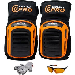 Knee Pads For Men Work Heavy Duty Pad Design For Construction Tiling Gardening Flooring install Extra Gel and Cushion Support Long Kneeling Anti-Slip Stretchable Thigh Straps Bonus:Safety Glasses & Gloves