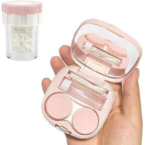 Tekalobr 2 Pack Contact Lens Case, Mini Contact Lens Box Travel Kit with Mirror Remover Tool Tweezers Solution Bottle Portable Container Holder Storage Box for Outdoor Daily
