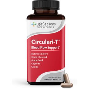 LifeSeasons - Circulari-T - Natural Blood Circulation Supplement - Aids Leg and Hand Veins Health - Butcher’s Broom, Ginkgo Biloba, Grape Seed Extract, Horse Chestnut - 90 Capsules