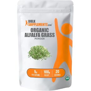 BULKSUPPLEMENTS.COM Organic Alfalfa Powder - Alfalfa Grass Powder - Alfalfa Organic Powder - Alfalfa Sprouts Supplement - Alfalfa Supplement - Green Superfood Powder (500 Grams - 1.1 lbs)