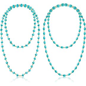 Henoyso 2 Pcs Turquoise Beads Necklace 47.5 Inch Long Turquoise Endless Necklace Multi Strand Layer Necklaces Knotted Homemade Jewelry for Women Girls