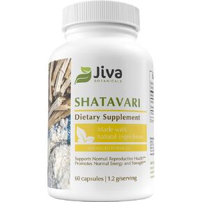Jiva Botanicals - Organic Shatavari Capsules 1200 Mg - Shatavari Root Powder Extract Supplement - Support Normal Hormonal Balance for Women - Made with Asparagus Racemosus Roots Herb - 60 Capsules