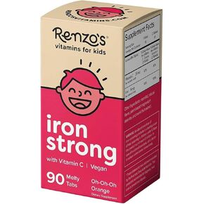 Renzo's Iron Supplements for Kids, Dissolvable Vegan Iron Supplement for Children, Sugar Free Iron Supplements for Kids, Oh-Oh-Oh Orange Flavor, 90 Melty Tabs