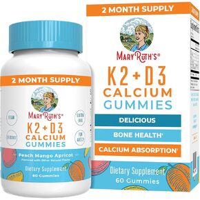 MaryRuth Organics Calcium with Vitamin D3 & Vitamin K2 | 2 Month Supply | Calcium Supplement | Bone Support | Gummies | Vegan | Non-GMO | Gluten Free | 60 Count