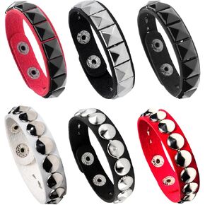 Eigso Leather Punk Rock Cuff Bracelets for Men Women Retro Vintage Chain 80s Wristband Set for Man Woman