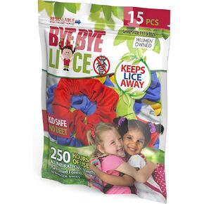 Bye Bye Mosquito Lice Hair Tie Scrunchie 5 pack, Adults & Kids - Unisex, Lice Protection, Black
