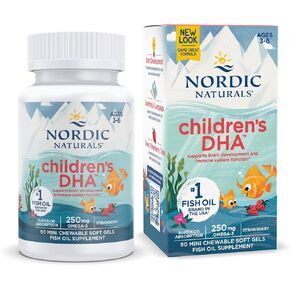 Nordic Naturals Children’s DHA, Strawberry - 120 Mini Chewable Soft Gels for Kids - 250 mg Omega-3 with EPA & DHA - Brain Development & Function - Non-GMO - 30 Servings