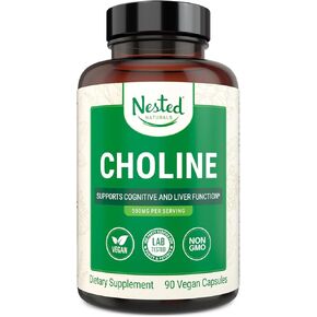 Nested Naturals Choline Bitartrate 500mg per Serving, Supports Cognitive Function, 100% Vegan & Non-GMO Choline