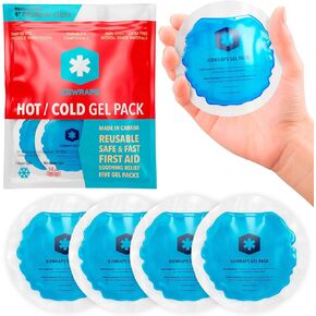 ICEWRAPS Round Hot and Cold Gel Ice Packs Reusable with Cloth Backing | Reusable Gel Ice Packs for Injuries | Hot Cold Compress for Toothache, Face and Breast and Surgery Pain Relief | Pack of 5