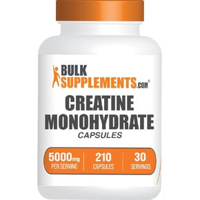 BULKSUPPLEMENTS.COM كبسولات الكرياتين مونوهيدرات - كرياتين مونوهيدرات ميكروني، كرياتين نباتي، حبوب الكرياتين - 7 كبسولات كرياتين لكل وجبة، 5000 مجم، خالية من الغلوتين، 210 كبسولة