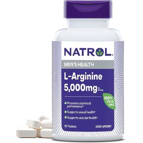 Natrol L-Arginine Tablets, Promotes Stamina and Performance, Supports Sexual and Vascular Health, Contains Nitric Oxide with B Vitamin Complex, Amino Acid, Extra Strength, 3,000mg, 90 Count