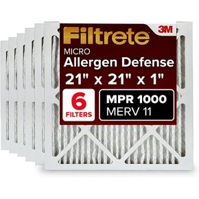 Filtrete 21x21x1 Air Filter MPR 1000 MERV 11, Allergen Defense, 6-Pack (exact dimensions 20.81x20.81x0.81)