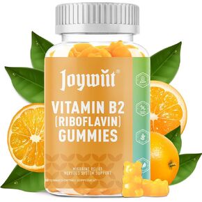Joywiit Vitamin B2 Gummies Riboflavin 500mg for Adults, Migraine Relief & Nervous System Support，Orange Flavor, Non GMO, Vegan, Pectin - 60 Counts