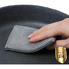 ERGONOW Cast Iron Cleaner Chainmail Scrubber, 2 in 1 Fine Ring and Big Ring- 316 Stainless Steel Scrubbing Sponge Skillet – Built-in Silicon - Welded Rings on Both Sides - for Cast Iron(4"x3.15")