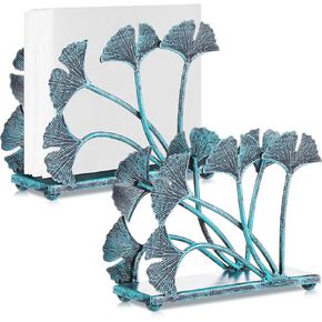 Uiifan 2 Pcs Metal Golden Napkin Holders Ginkgo Leaves Cocktail Napkin Holder Vintage Modern Paper Napkin Dispenser Fall Table Decor Guest Napkin Storage Organizer for Bathroom Kitchen Dining Party