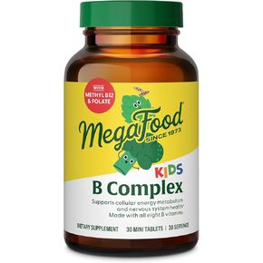 MegaFood Kids B Complex - Kids Vitamins - Vitamin B12 & Vitamin B6 with Folate, Zinc, L-theanine & Food Blend - Energy Metabolism - Vegetarian, Made Without 9 Food Allergens - 30 Mini Tabs