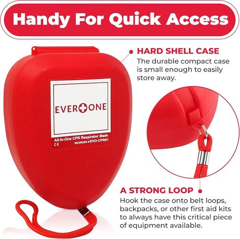 EverOne CPR Rescue Mask, Adult/Child Pocket Resuscitator, Hard Case with Wrist Strap + Gloves & Wipes in Kuwait