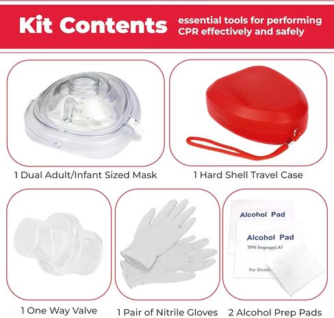 EverOne CPR Rescue Mask, Adult/Child Pocket Resuscitator, Hard Case with Wrist Strap + Gloves & Wipes in Kuwait