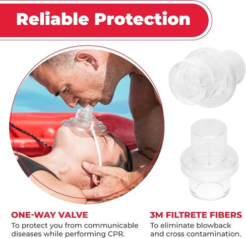 EverOne CPR Rescue Mask, Adult/Child Pocket Resuscitator, Hard Case with Wrist Strap + Gloves & Wipes in Kuwait