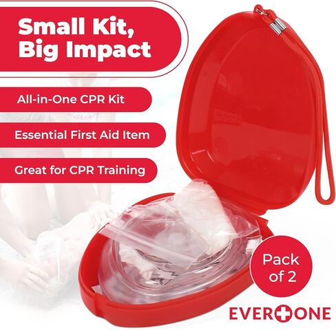 EverOne CPR Rescue Mask, Adult/Child Pocket Resuscitator, Hard Case with Wrist Strap + Gloves & Wipes in Kuwait