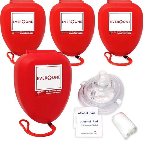 EverOne CPR Rescue Mask, Adult/Child Pocket Resuscitator, Hard Case with Wrist Strap + Gloves & Wipes in Kuwait