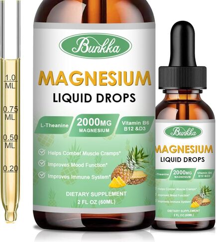 Magnesium Glycinate Supplement, Magnesium Complex Liquid Drops with 500mg Magnesium Glycinate, Magnesium Citrate, Vitamin - Promotes Stress Relief, Sleep, Mood, Bone & Muscle Health in Saudi Arabia