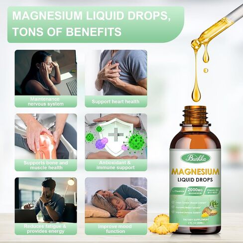 Magnesium Glycinate Supplement, Magnesium Complex Liquid Drops with 500mg Magnesium Glycinate, Magnesium Citrate, Vitamin - Promotes Stress Relief, Sleep, Mood, Bone & Muscle Health in Saudi Arabia