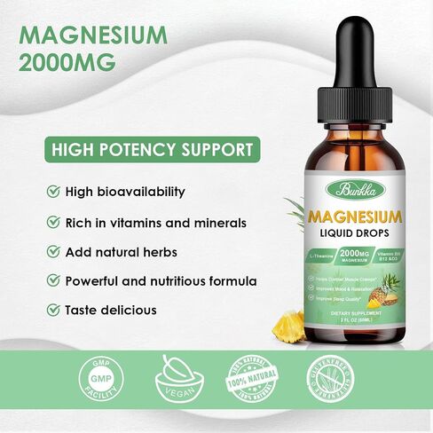 Magnesium Glycinate Supplement, Magnesium Complex Liquid Drops with 500mg Magnesium Glycinate, Magnesium Citrate, Vitamin - Promotes Stress Relief, Sleep, Mood, Bone & Muscle Health in Saudi Arabia