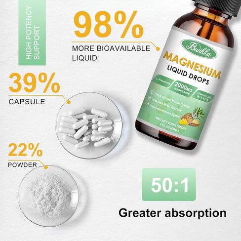 Magnesium Glycinate Supplement, Magnesium Complex Liquid Drops with 500mg Magnesium Glycinate, Magnesium Citrate, Vitamin - Promotes Stress Relief, Sleep, Mood, Bone & Muscle Health in Saudi Arabia