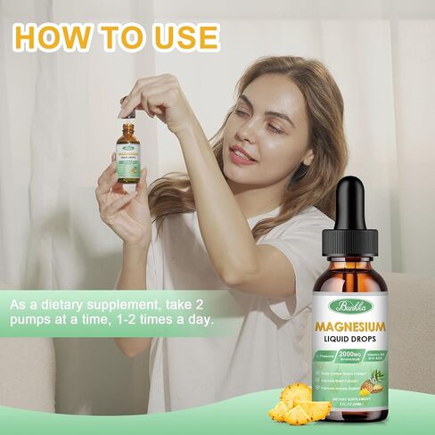 Magnesium Glycinate Supplement, Magnesium Complex Liquid Drops with 500mg Magnesium Glycinate, Magnesium Citrate, Vitamin - Promotes Stress Relief, Sleep, Mood, Bone & Muscle Health in Saudi Arabia