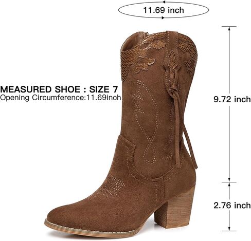 SHIBEVER Cowboy Cowgirl Boots for Women: Black Womens Western Boots Country High Heel Suede Zipper Mid Calf Booties Size in Saudi Arabia