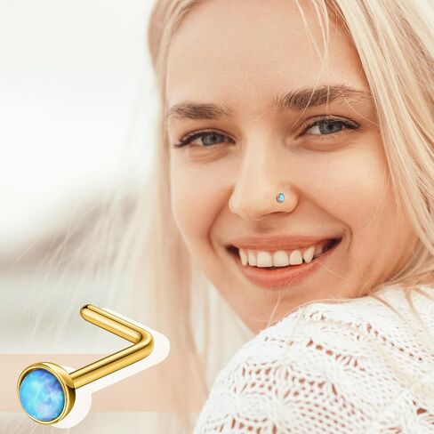 Bonuci 18 قطعة من حلقة الأنف المتدلية على شكل حرف L مسمار الأنف المتدلي لطيف على شكل نجمة قلب 20 جرام من الفولاذ المقاوم للصدأ حلقة الأنف الهندية ثقب الأنف مع سحر in Saudi Arabia
