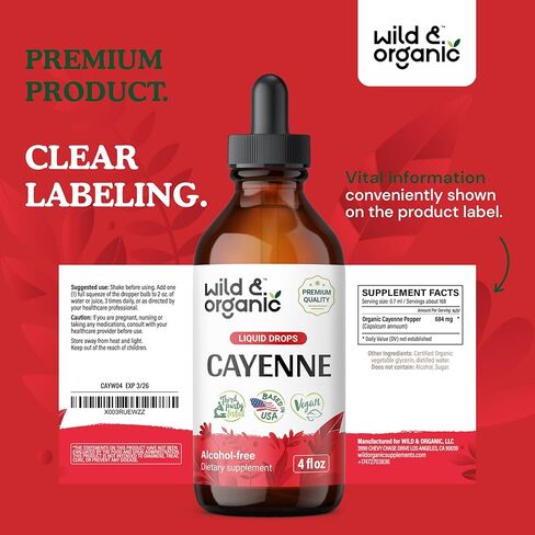 Cayenne Pepper Supplements - Organic Cayenne Pepper Tincture - Cayenne Pepper Liquid Drops - Vegan, Alcohol Free - 2 fl oz in Kuwait