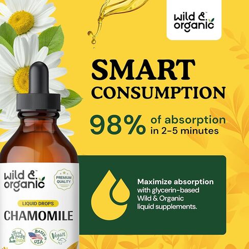 Chamomile Flower Supplement - Organic Chamomile Liquid Extract - Vegan, Alcohol Free Drops - 2 fl oz in Kuwait