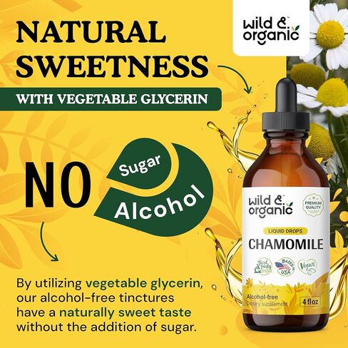 Chamomile Flower Supplement - Organic Chamomile Liquid Extract - Vegan, Alcohol Free Drops - 2 fl oz in Kuwait