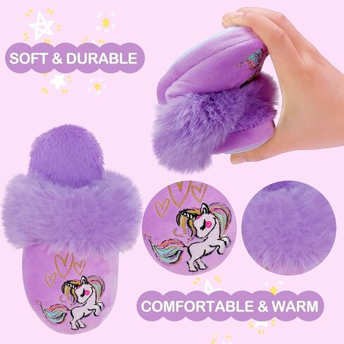 MEJORMEN Girls Fluffy House Slippers Faux Fur Slip-on House Shoes No-Slip Memory Foam Slippers Cozy Warm Plush Bedroom Slippers for Toddler Kid in Kuwait