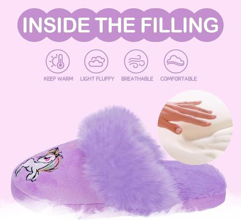 MEJORMEN Girls Fluffy House Slippers Faux Fur Slip-on House Shoes No-Slip Memory Foam Slippers Cozy Warm Plush Bedroom Slippers for Toddler Kid in Kuwait