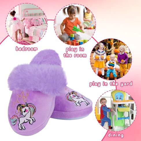 MEJORMEN Girls Fluffy House Slippers Faux Fur Slip-on House Shoes No-Slip Memory Foam Slippers Cozy Warm Plush Bedroom Slippers for Toddler Kid in Kuwait