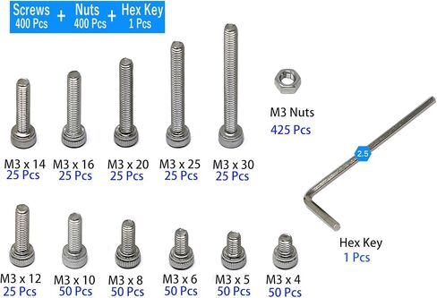 iexcell 100 Pcs M3 x 30/35/40/45/50 Stainless Steel 304 Hex Socket Head Cap Screws Bolts Assortment Kit in Kuwait