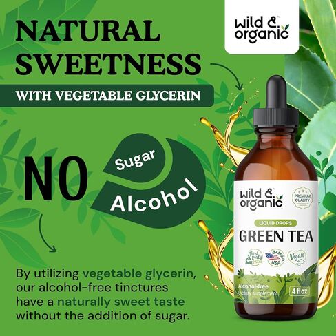 Green Tea Extract Drops - Organic Green Tea Liquid Supplement - Camellia Sinensis Tincture - Vegan, Alcohol Free - 2 fl oz in Kuwait